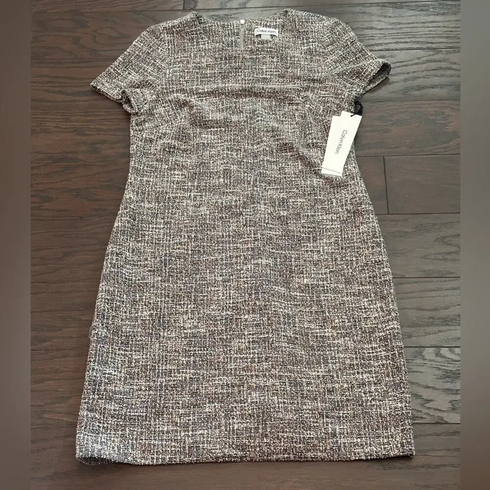 Calvin Klein Tweed Sheath Dress Multicolor Bouclé Careerwear Size 10 NWT